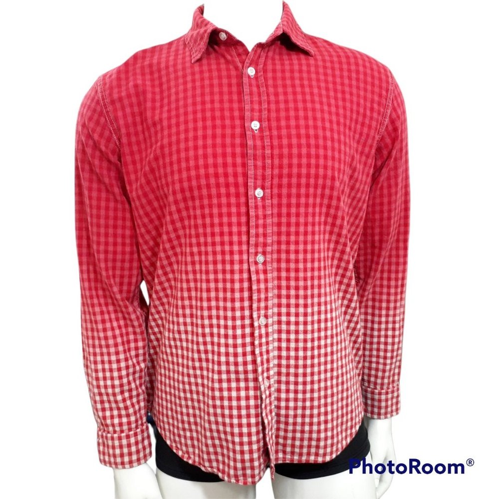 Denim House Men's Red White Long Sleeve Collared Button Front Shirt Size L